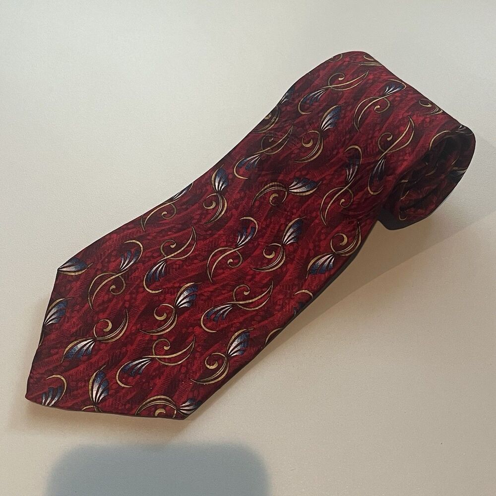 VTG Robert Talbott Best of Class Nordstrom Silk Tie Ruby Red Abstract Hand Sewn